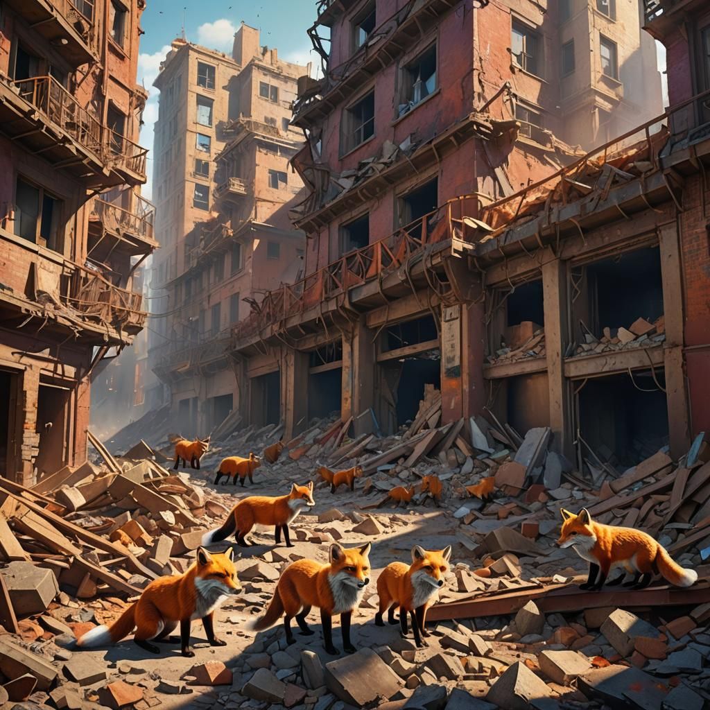 Foxes and Bears Rescue Earthquake Victims: Fantasy Art