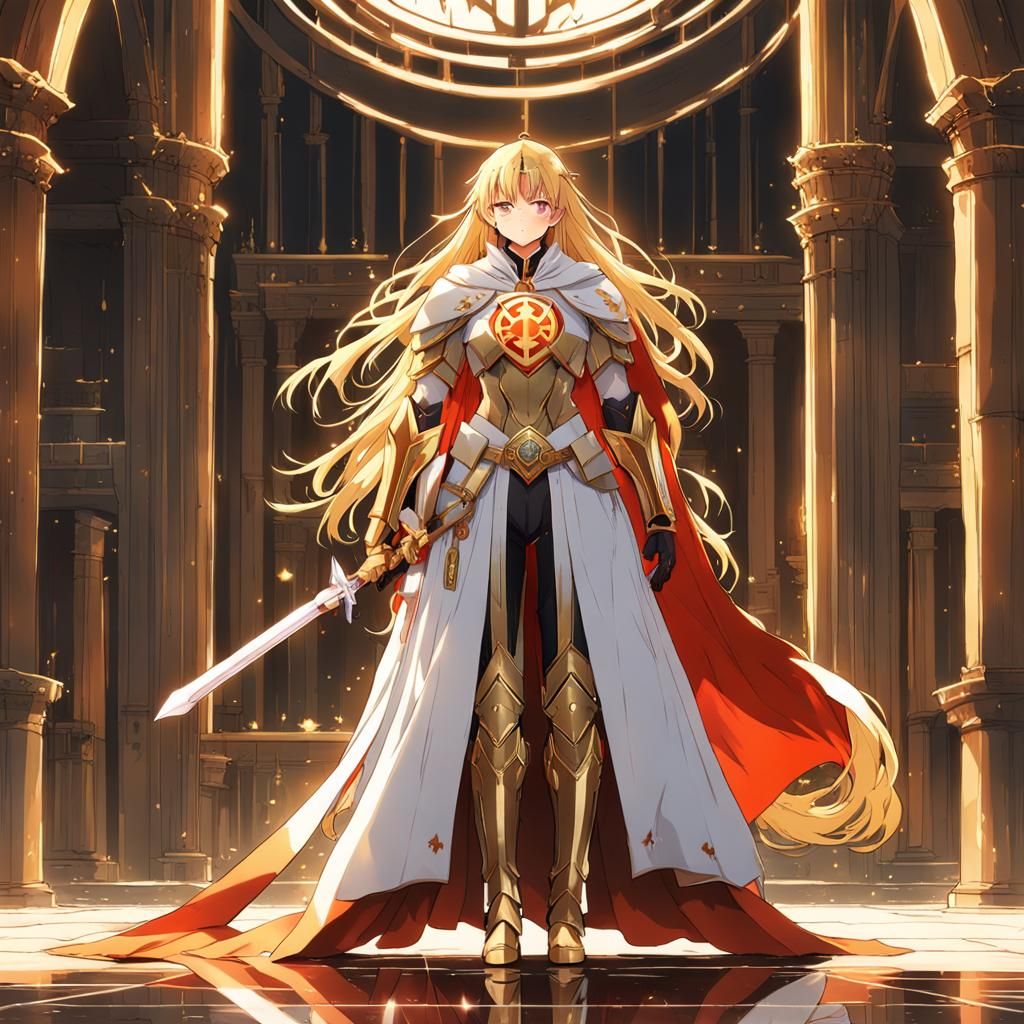Armored Girl with Golden Hair in Anime Style