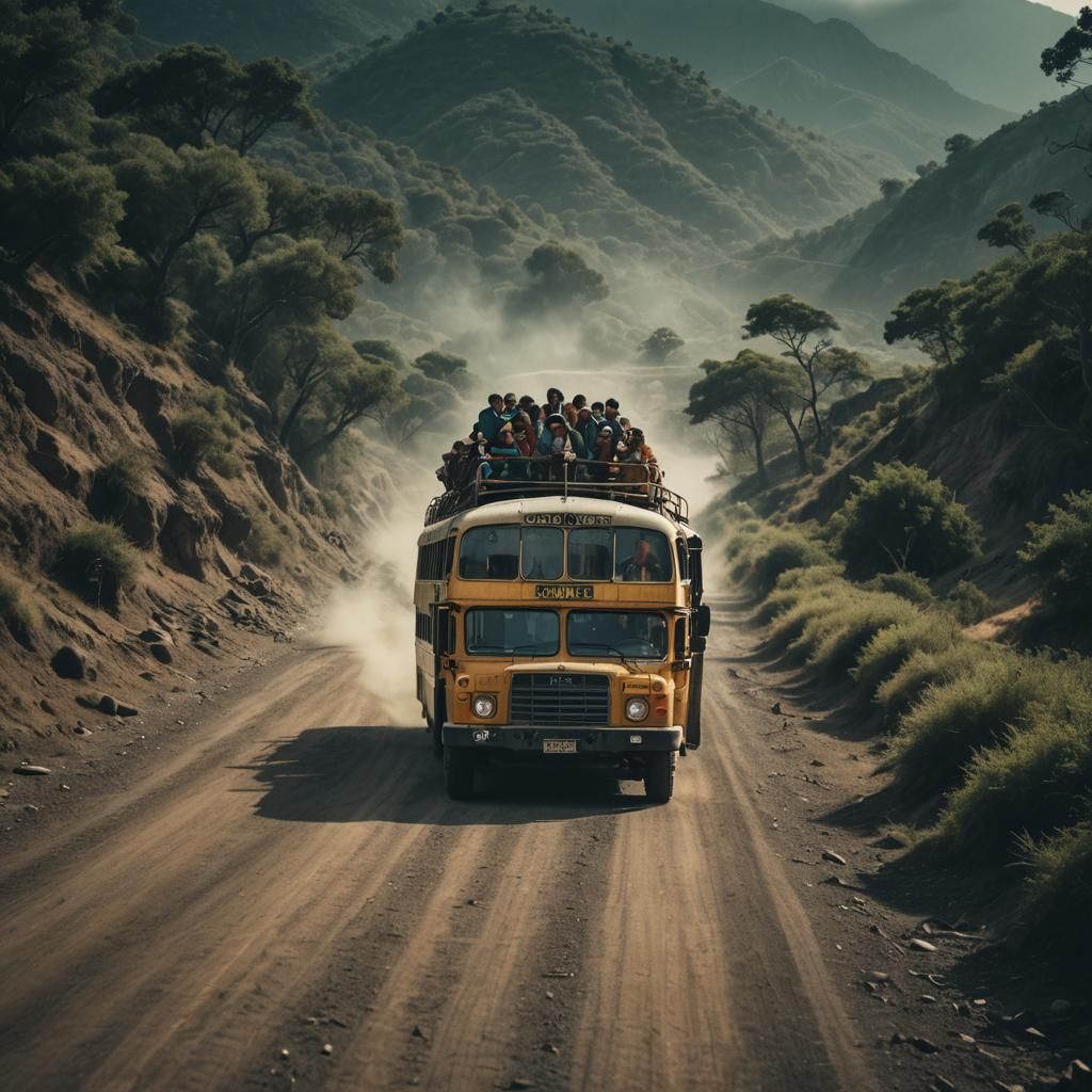 Bus Full of People: Cinematic Film Still