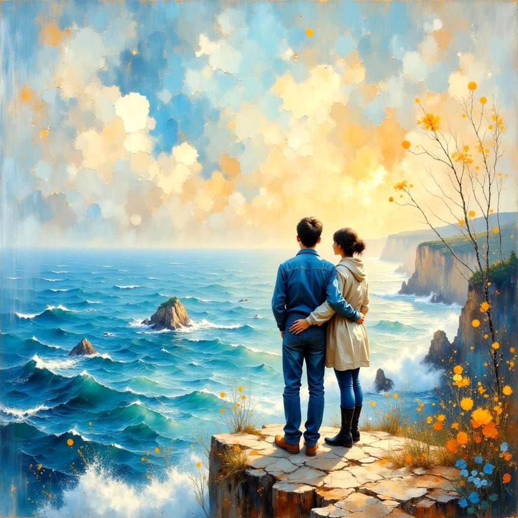 Ethereal Impressionistic Seascape in Watercolor Monet Style