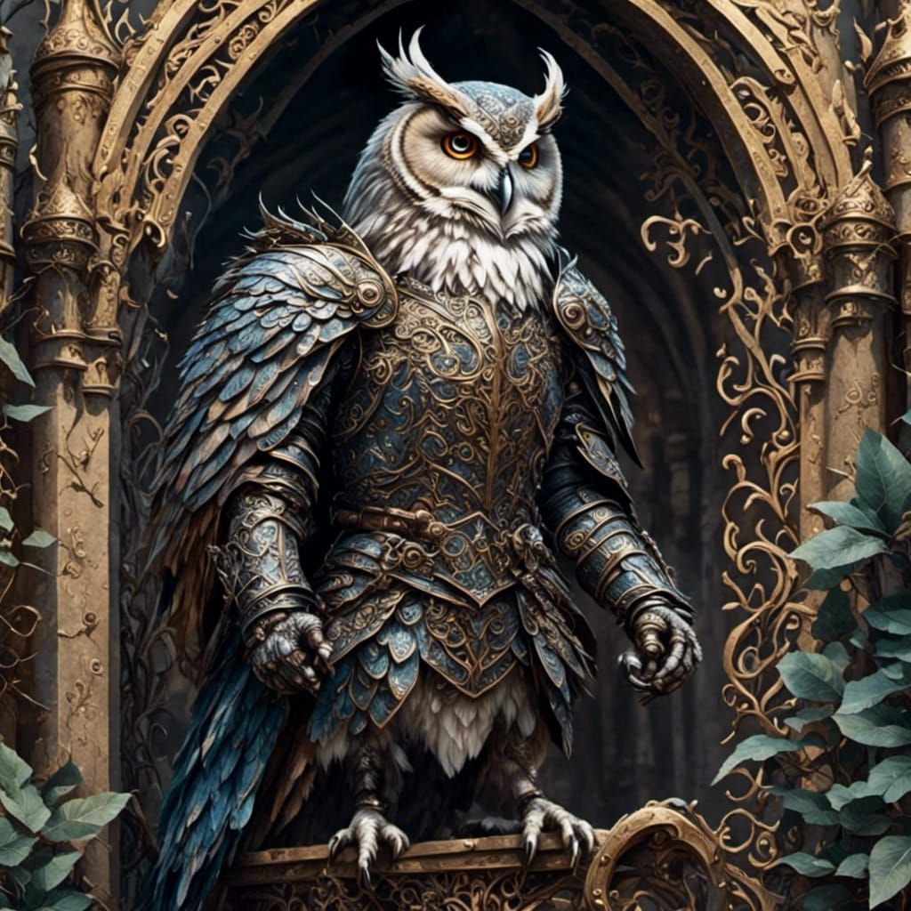 Armored Owl Knight Guarding Castle Gate