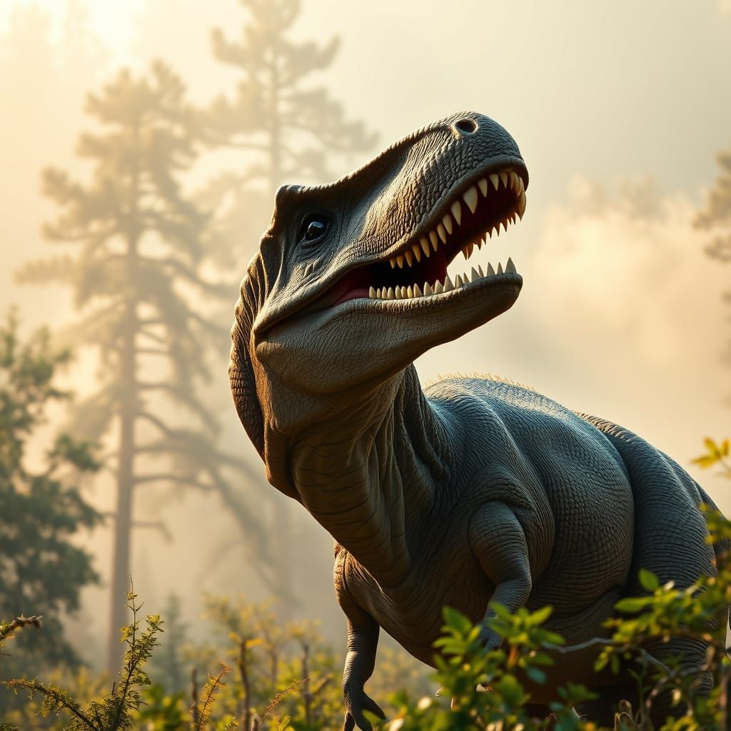 Majestic Tyrannosaurus Rex in Ancient Lush Landscape