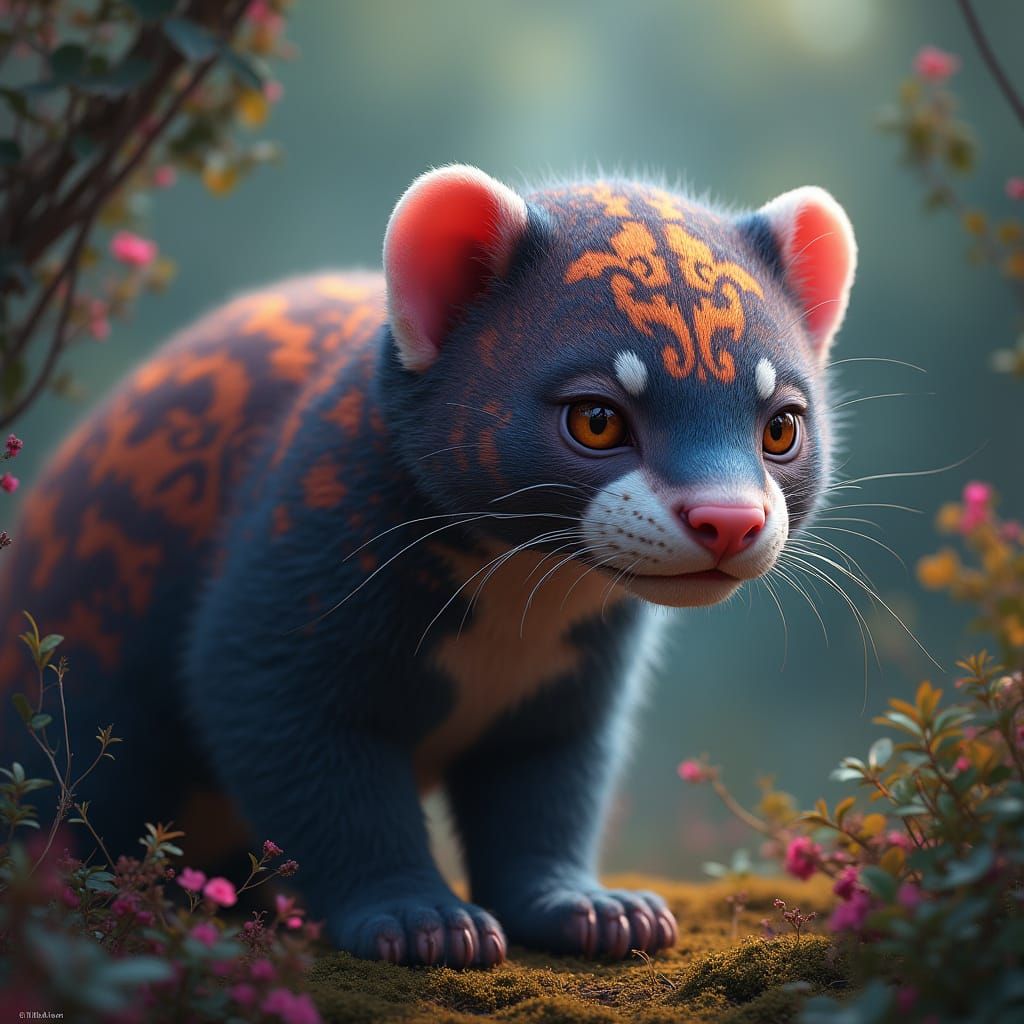 Majestic Ferret-Jaguar Hybrid in Lush Environment