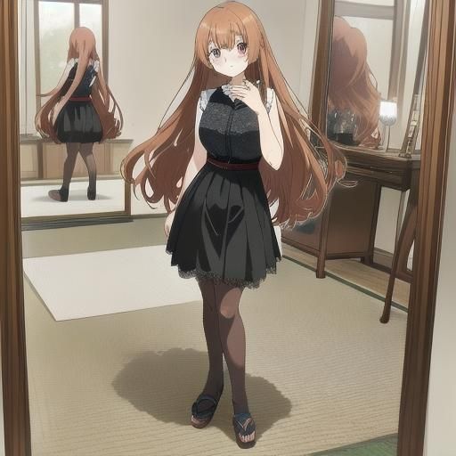 Curvy Anime Girl Admiring Herself in Mirror