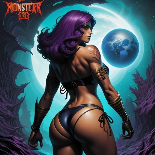 Monster Bikini Model in Comic Book Style
