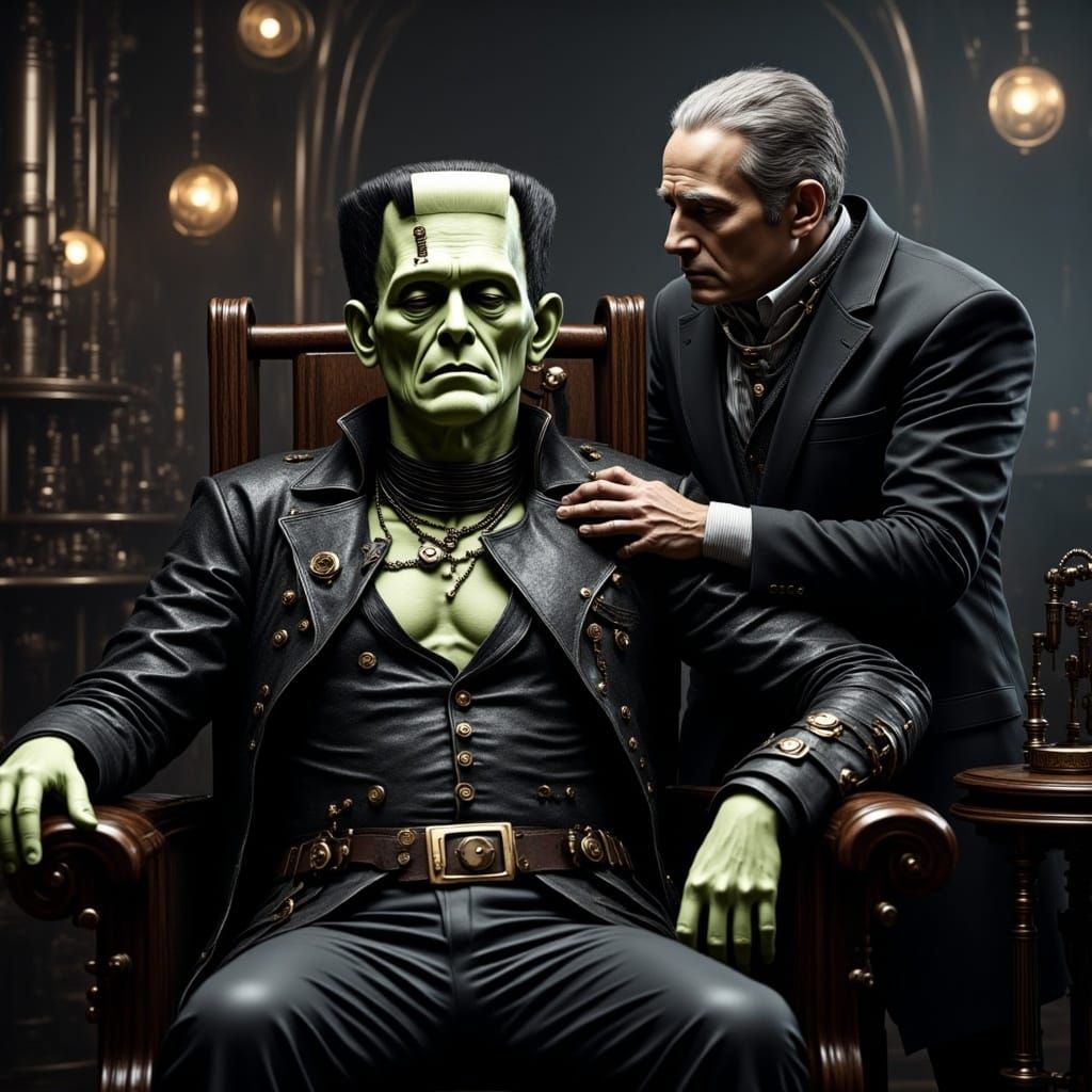 Steampunk Frankenstein's Monster in Laboratory