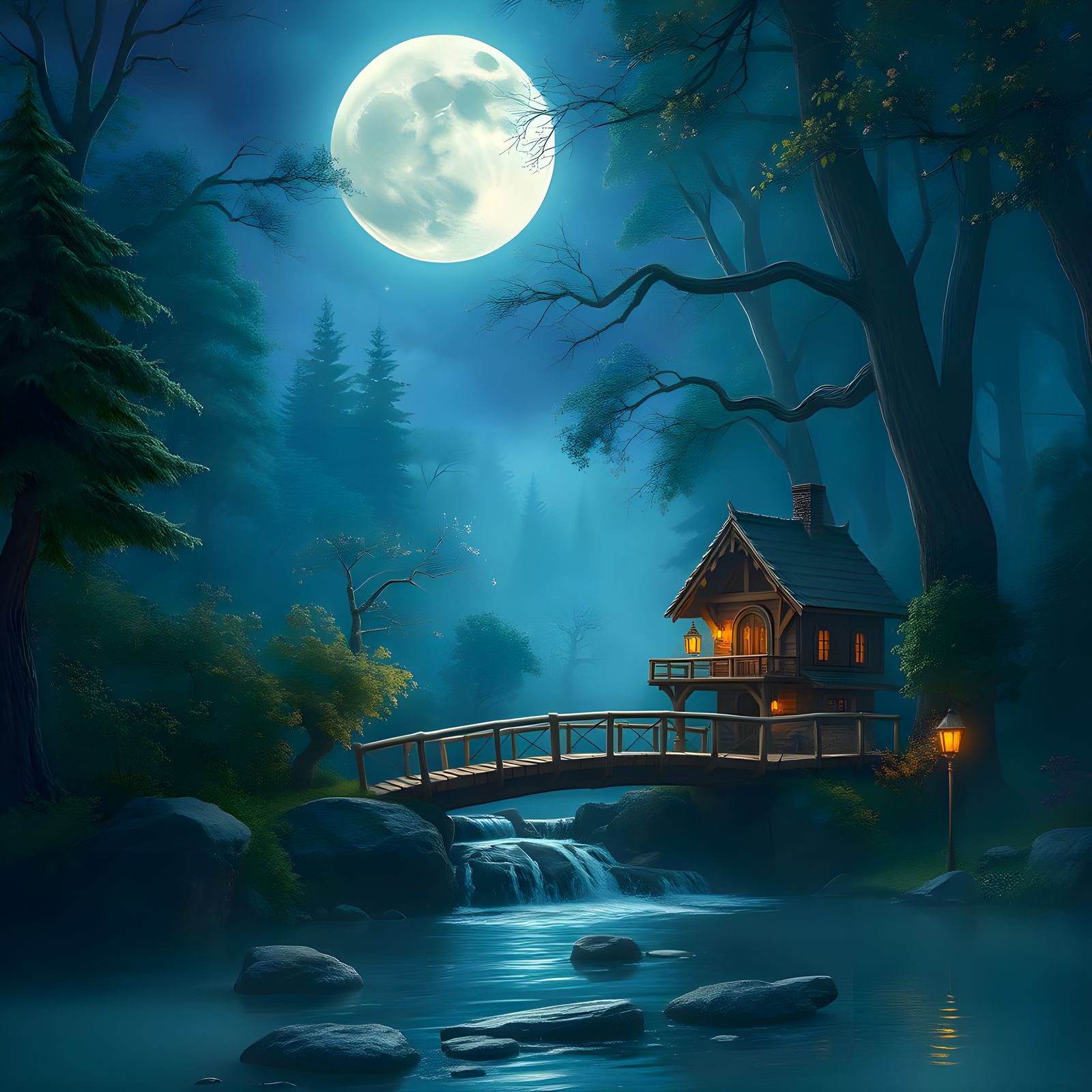 Luminous Forest Sanctuary in Dreamy Blue-Green Hues