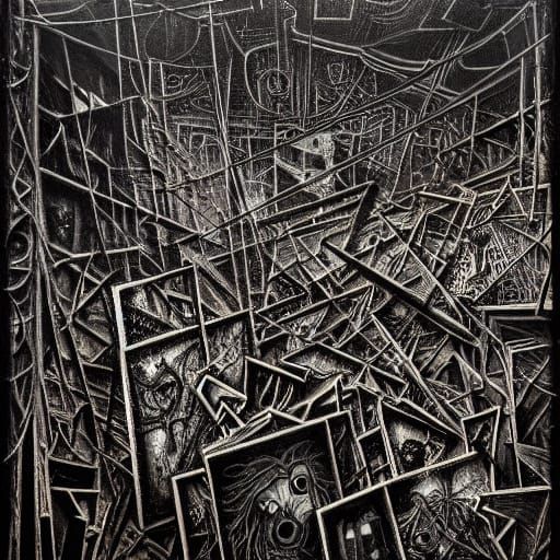 Goth Art Mural with Urban Textures and Bold Lines