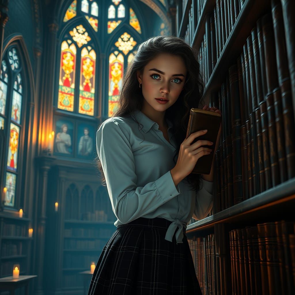 Mystical Library Scene in Fantasy Concept Art Style