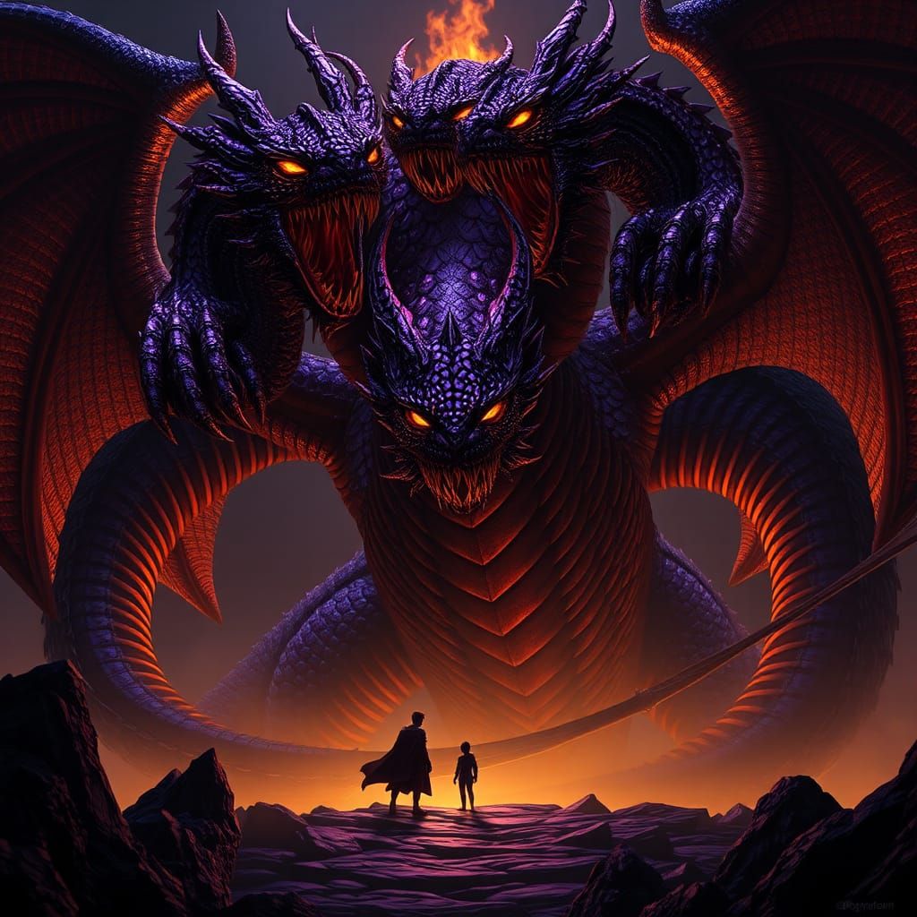 Hydra Rising in Mystical Realm, Art Nouveau Style