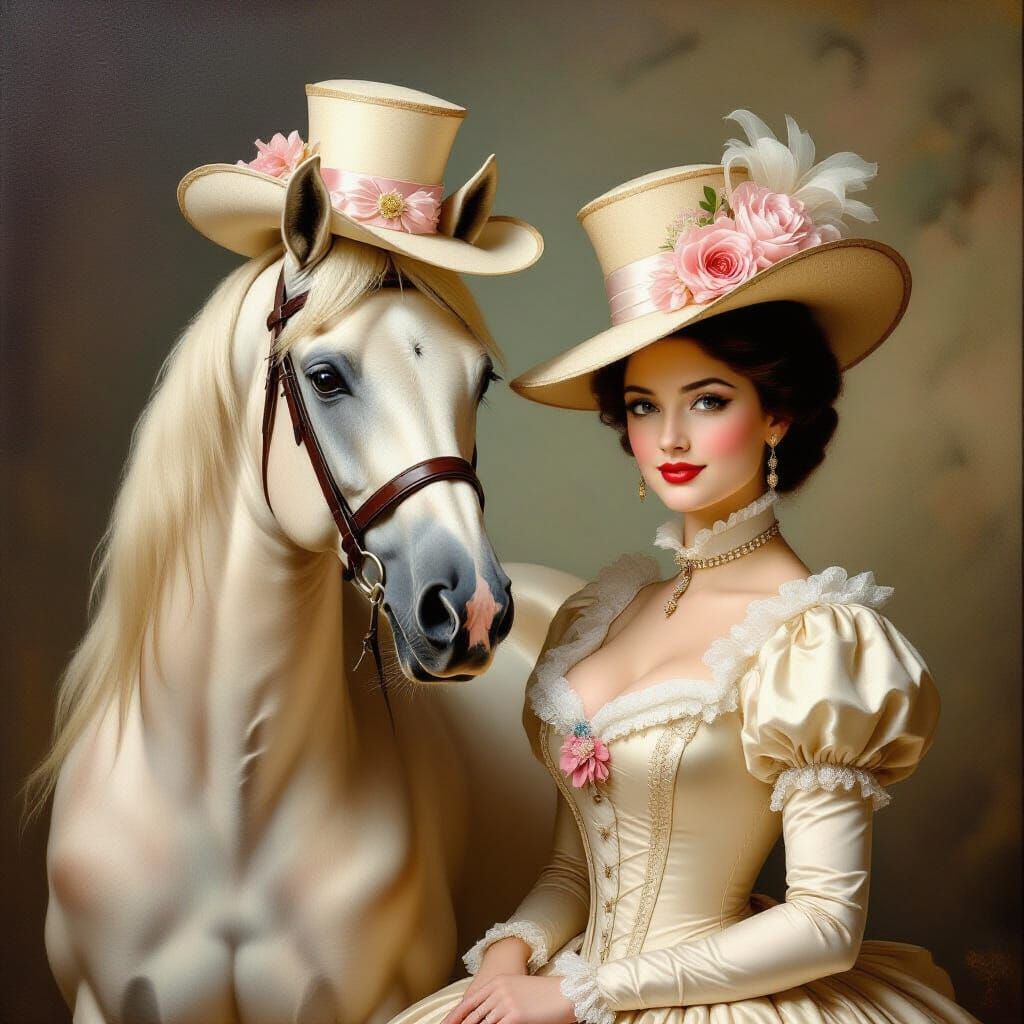 Majestic Horse and Woman in Rococo Tea Party Style