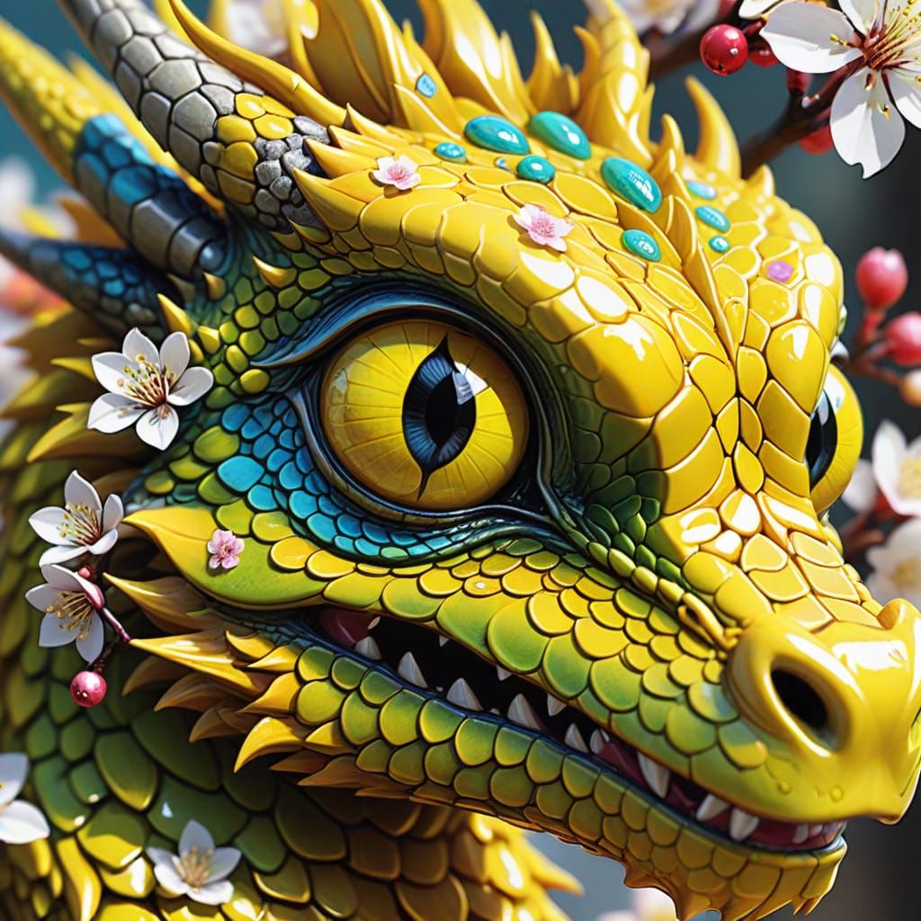 Vibrant Yellow Dragon's Head in Macro, Floral Textures