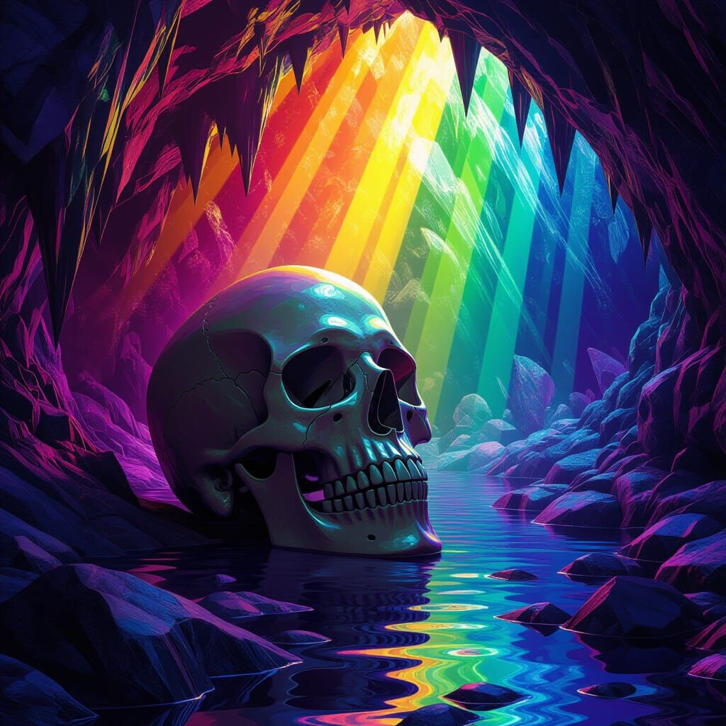 Skull in Crystal Cave, Dark Fantasy Concept Art