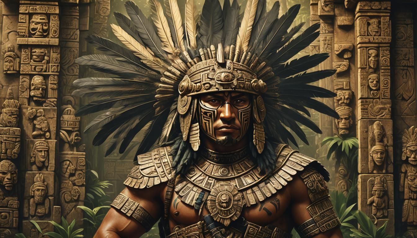 Ancient Aztec Warrior in Mesoamerican Regalia