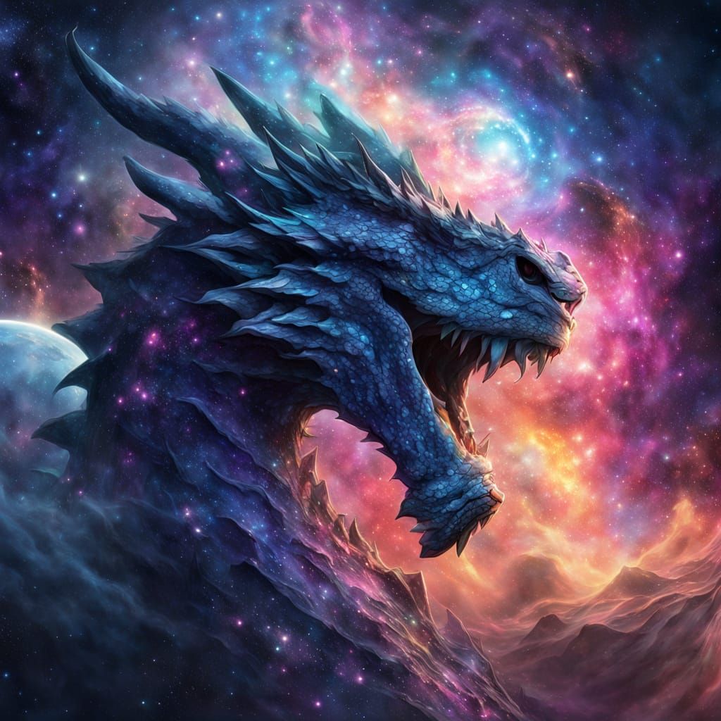 Dragon and Sorceress in Nebula: Dark Fantasy Art