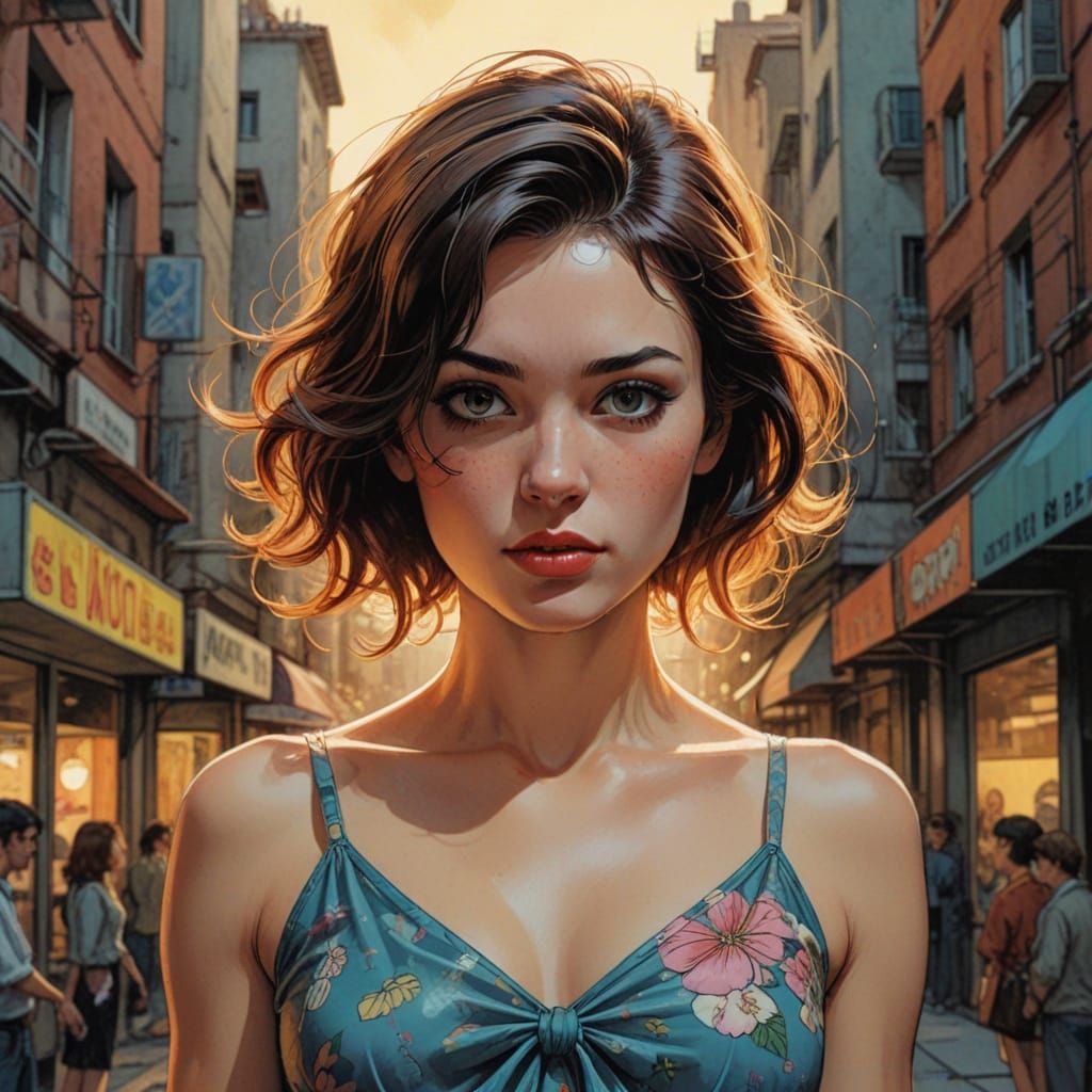 Retro Comic Book Girl in Hawaiian Attire