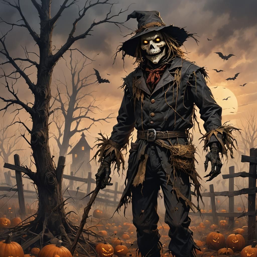 Sinister Halloween Scarecrow by Greg Rutkowski