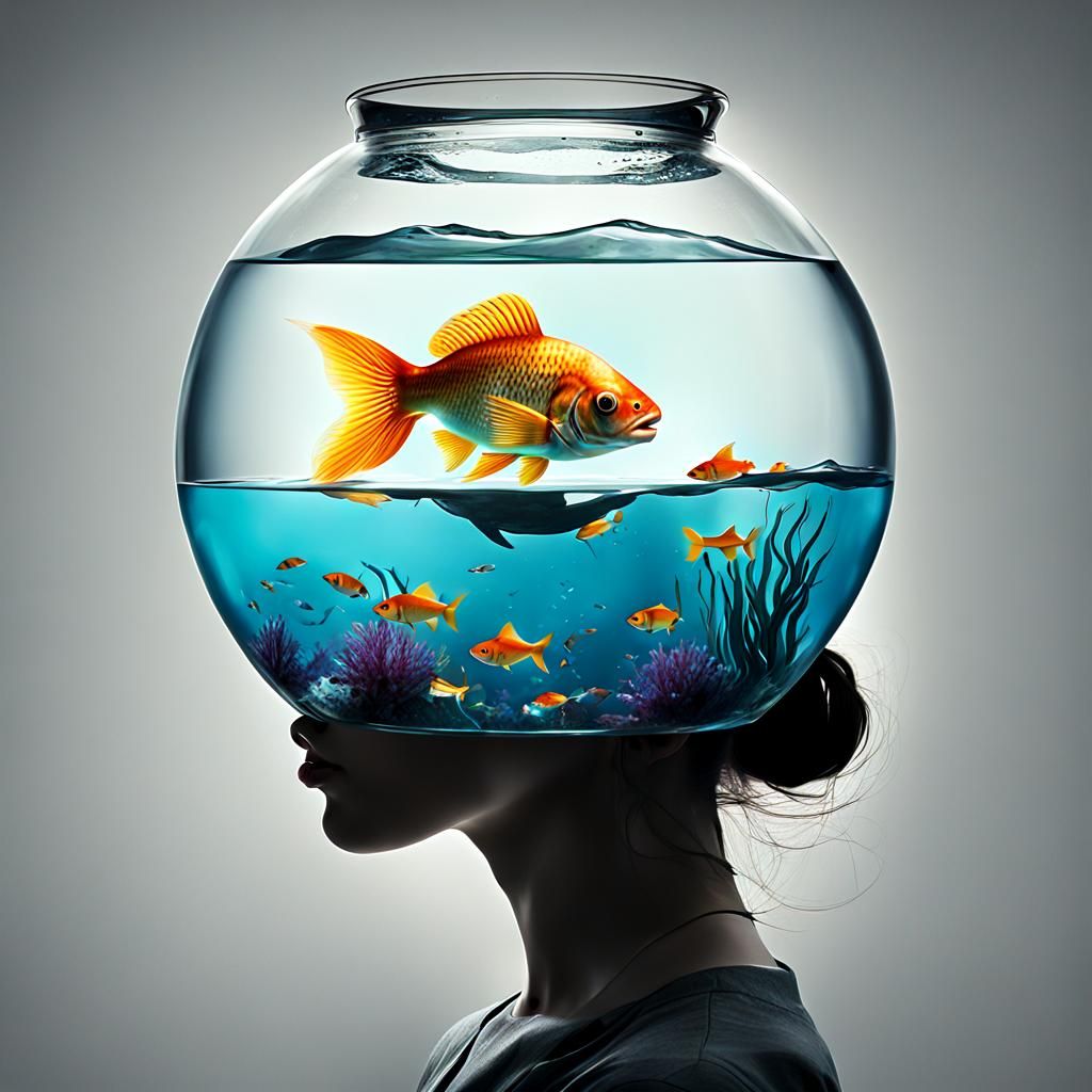 Girl with a Fishbowl Head Surreal Portrait