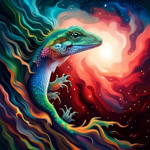 Galactic Lizard Graffiti Art with Starry Scales