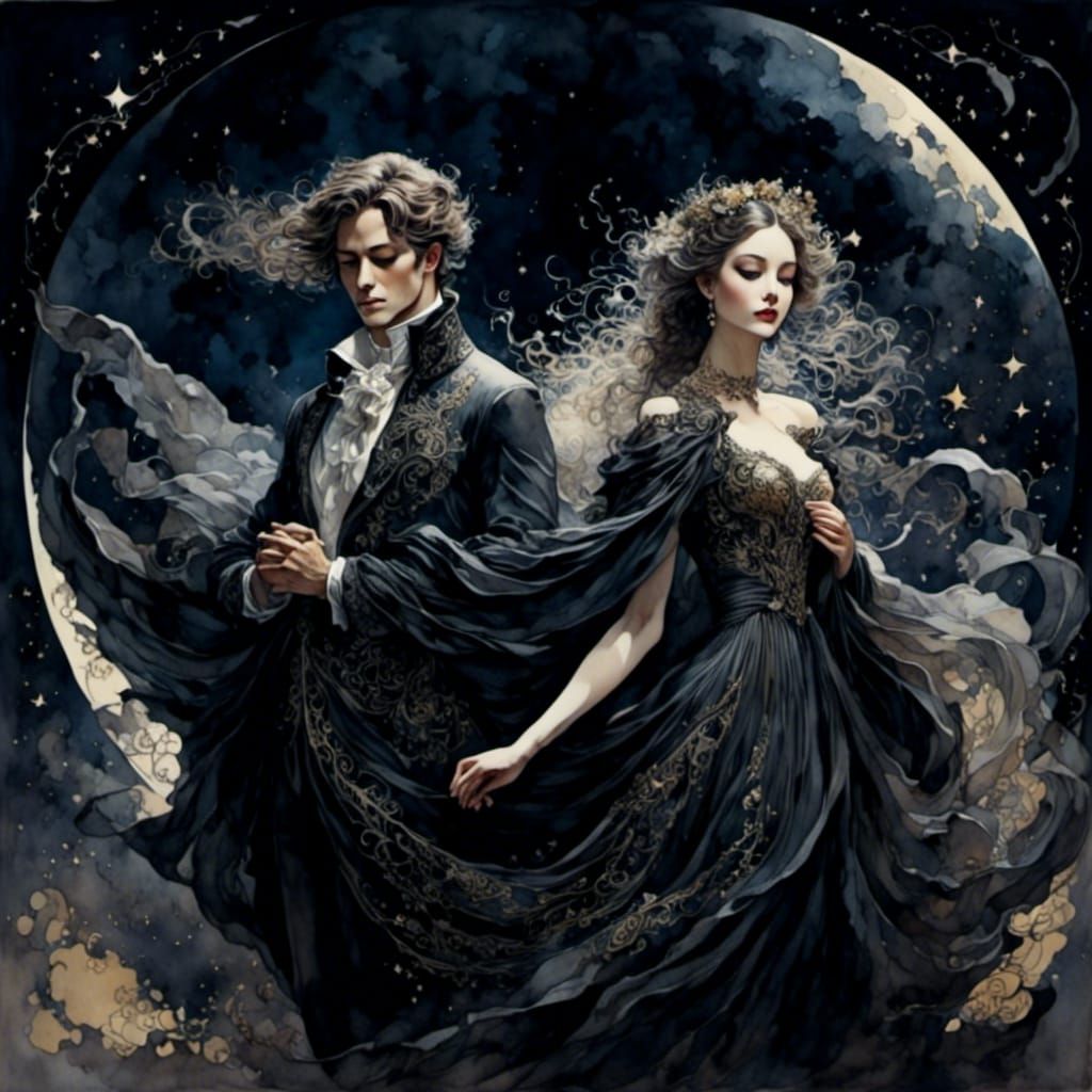 Magical Watercolor: Lovers Under the Starry Sky