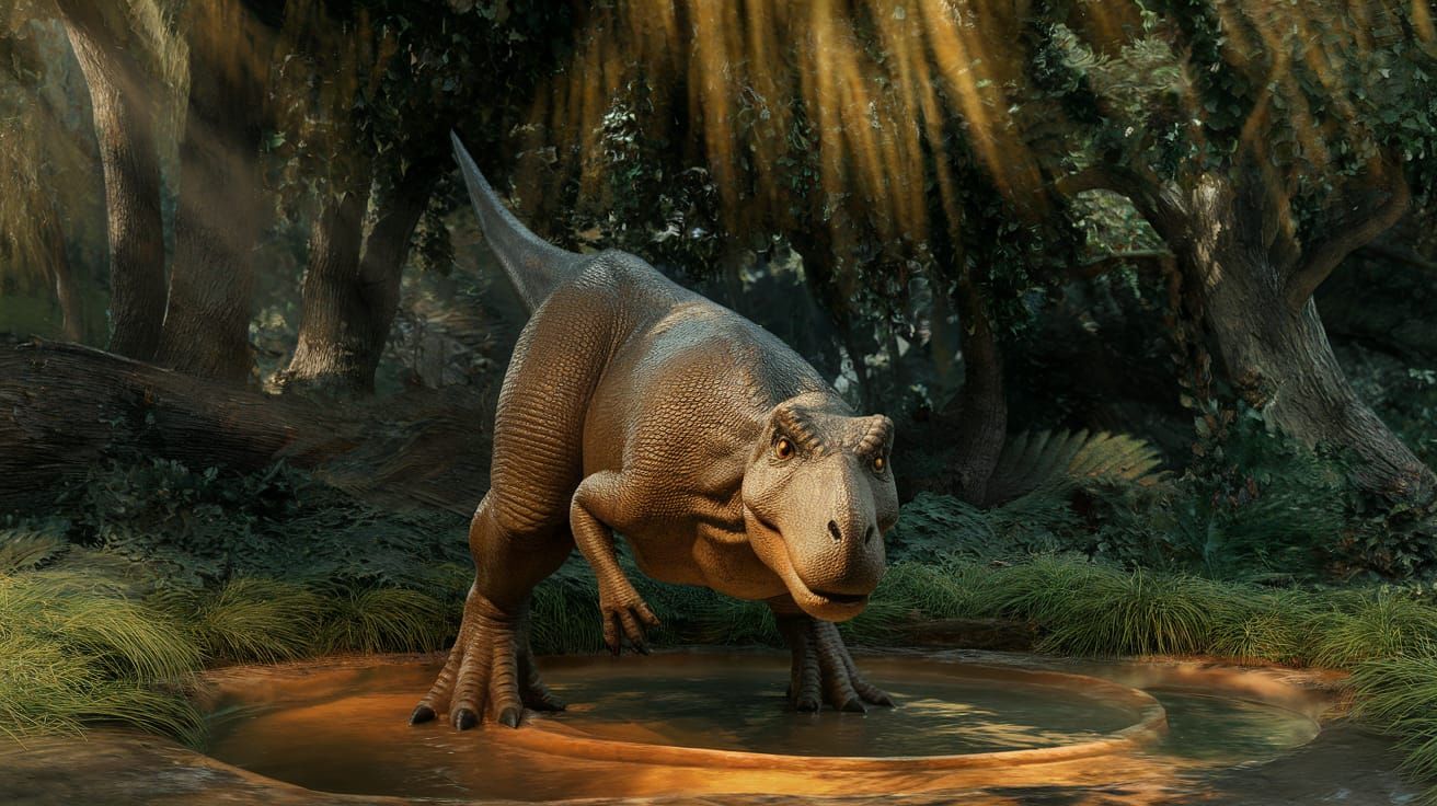 Hyperrealistic Tyrannosaurus Rex Photograph in a Prehistoric...