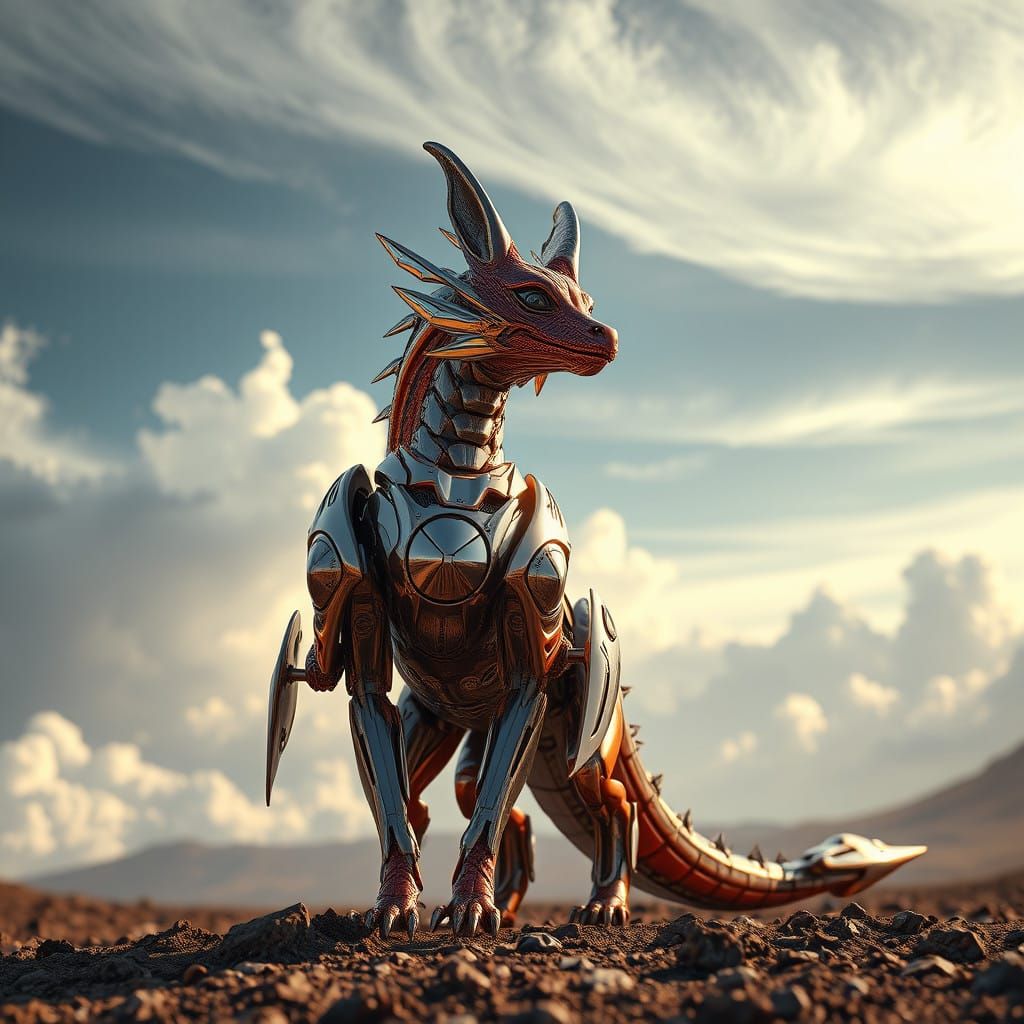 Cyberpunk Dragonfox: Majestic Fusion of Technology and Natur...
