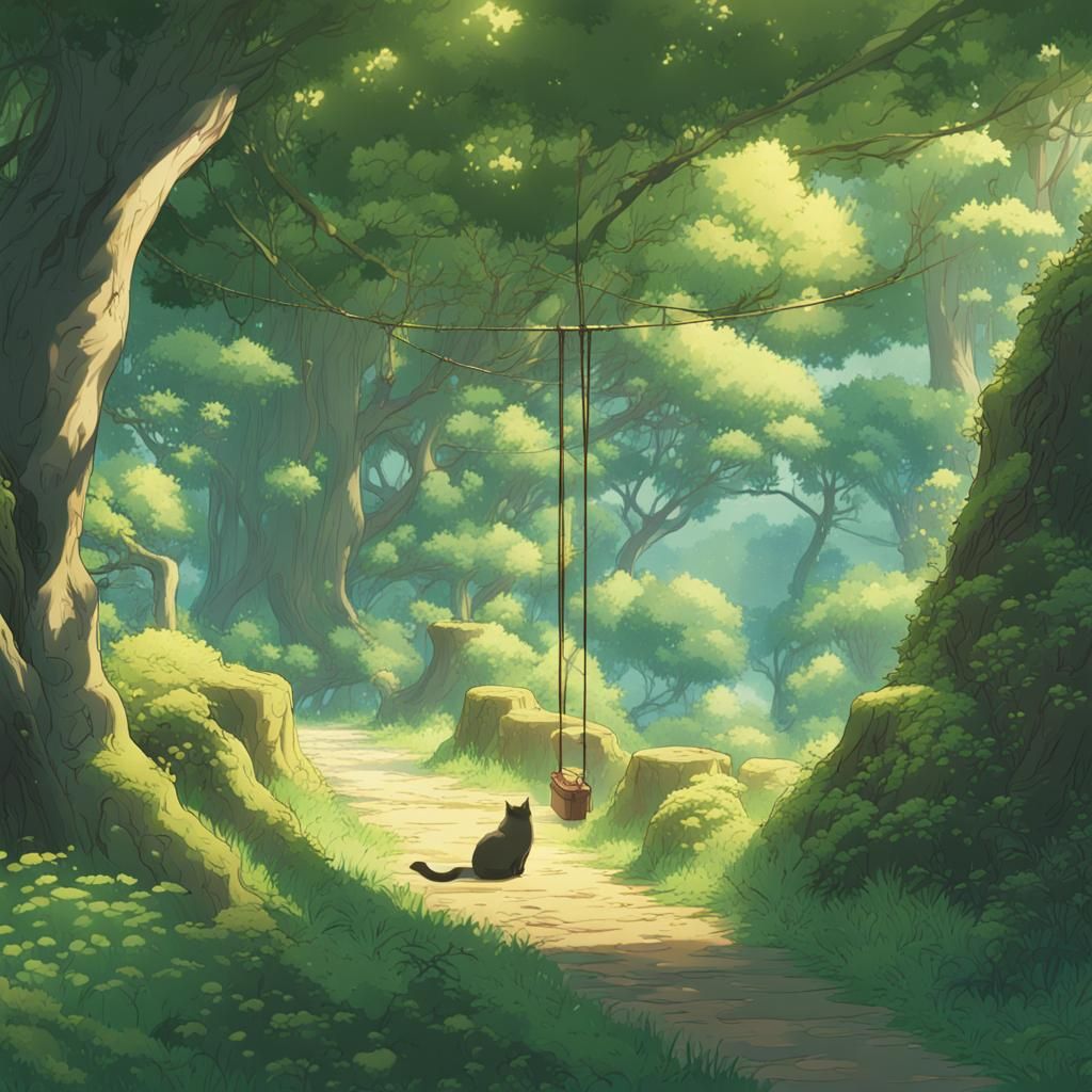 Enchanted Forest: Cats Swinging Through the Trees
