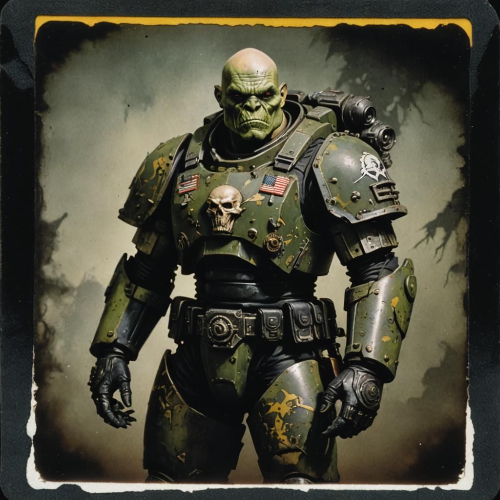 Camouflaged Ork in Armor, Airbrushed Sci-Fi Art