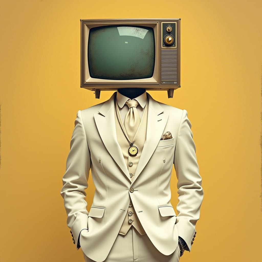 Vintage Gentleman Transfixed by Distorted Television