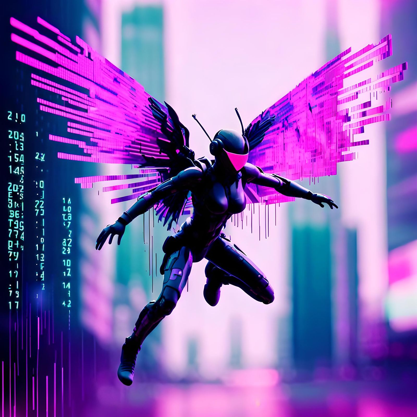 Flying Cybershaman Pixie with Vaporwave Glitch Effect