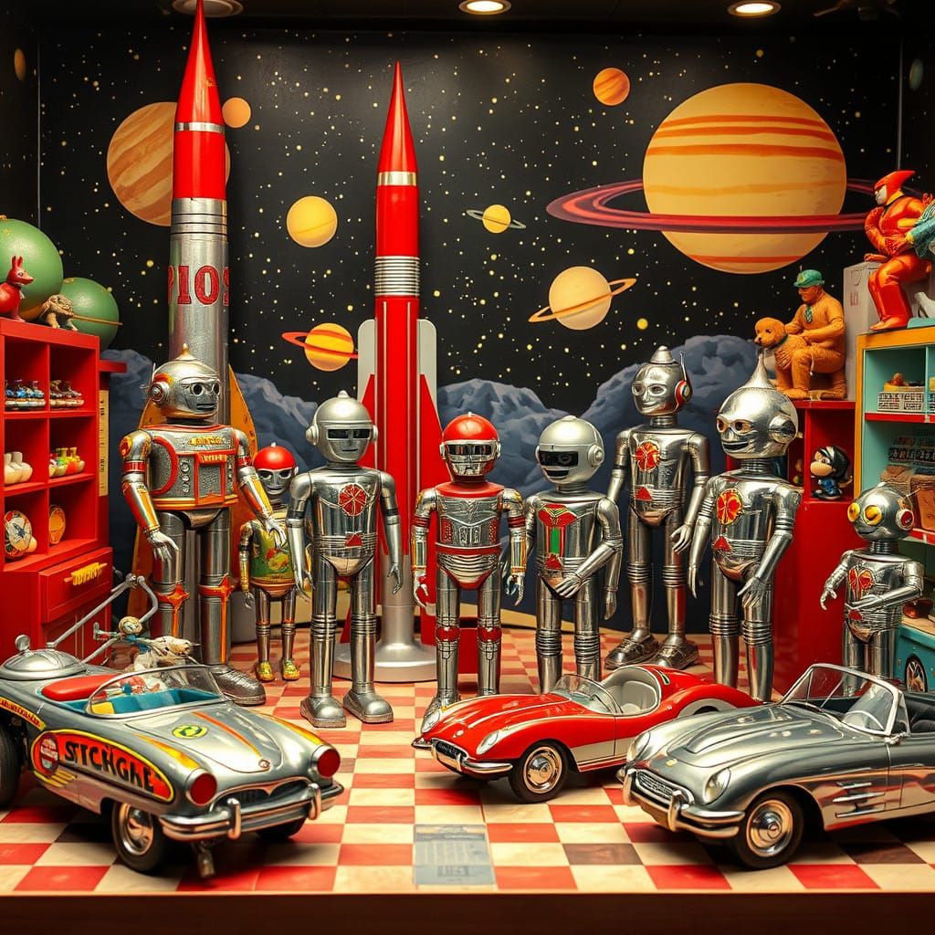 Retro-Futuristic Toy Shop Scene