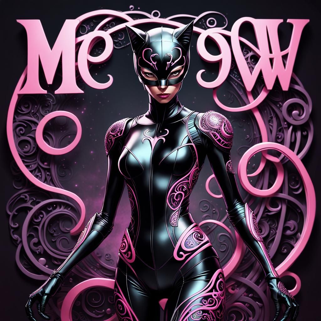 Catwoman in Symbiote Suit with Fantasy Background
