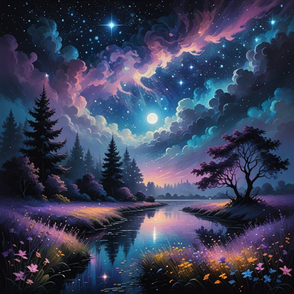 Ethereal Number 8 in a Starry Night Sky