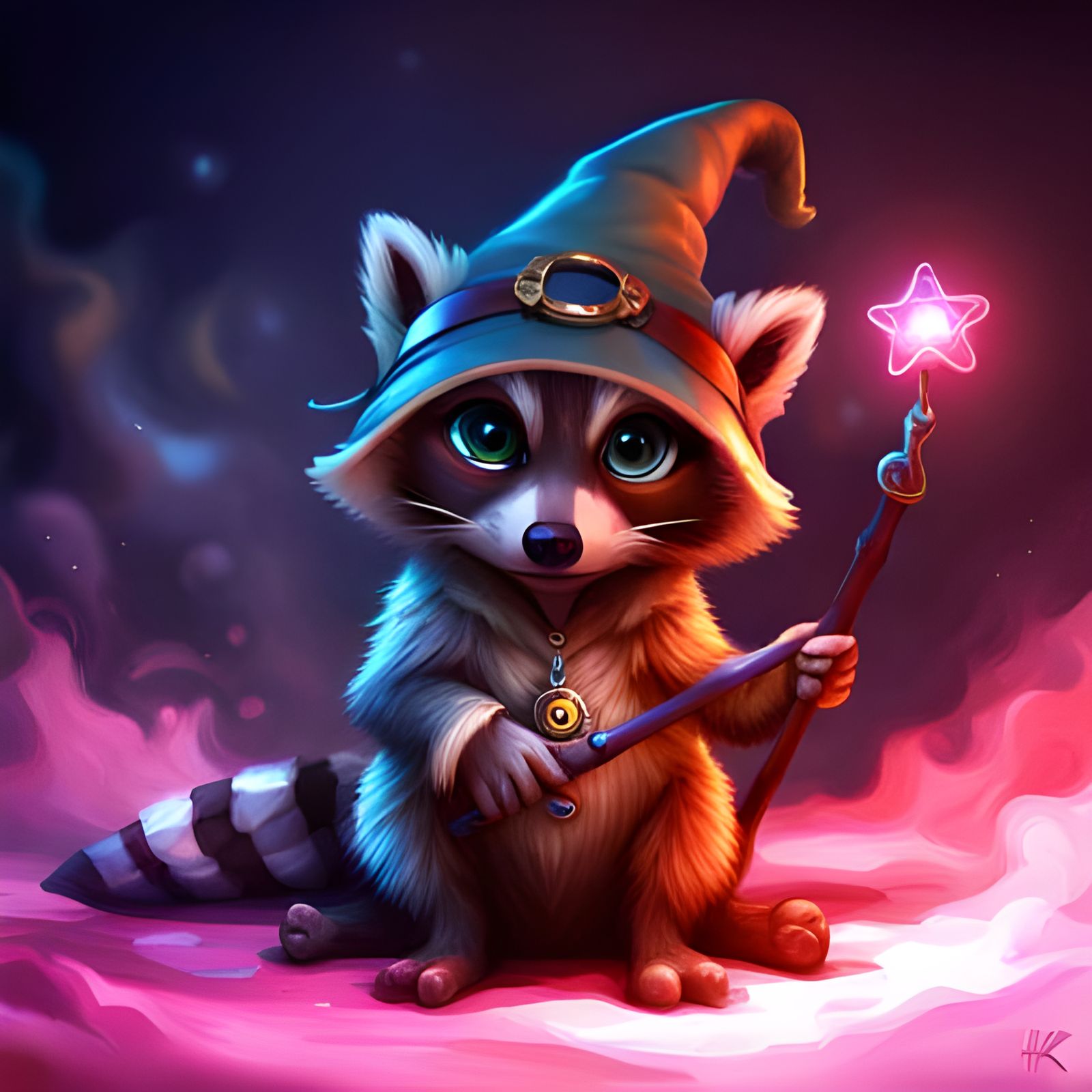 Cute Raccoon Wizard Baby with Magic Wand