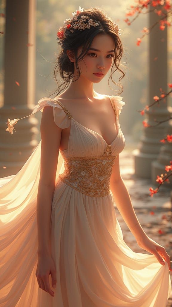 Elegant Woman in Serene Environment, 3D Anime Style