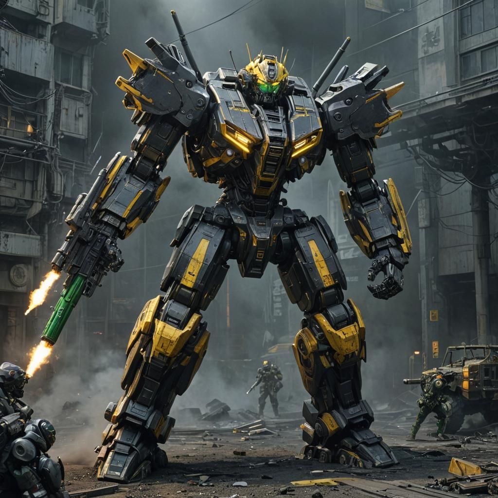 Giant Mecha Robot in Post-Apocalyptic City