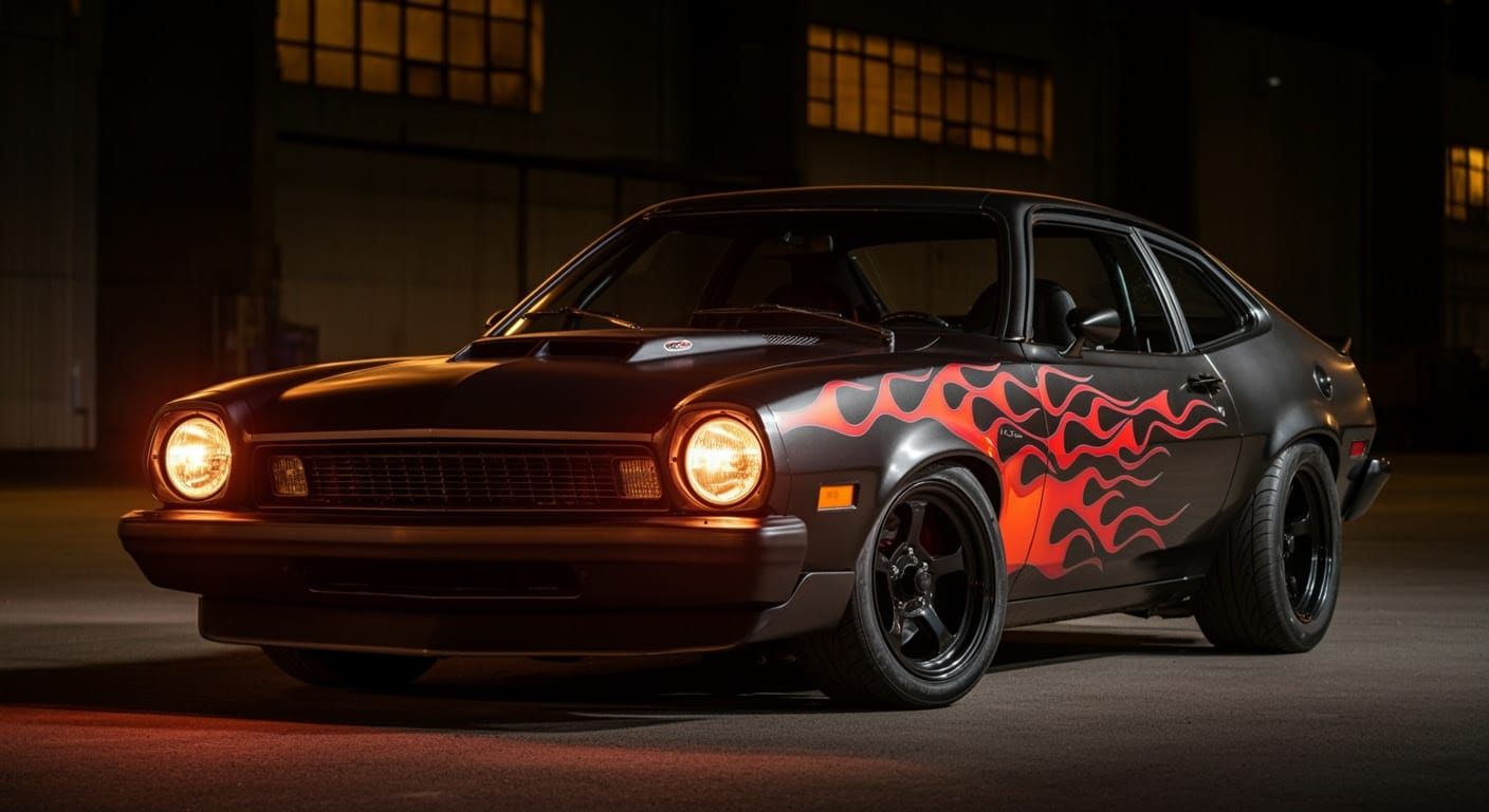 Custom 1974 Ford Pinto Coupe with Flame Accents