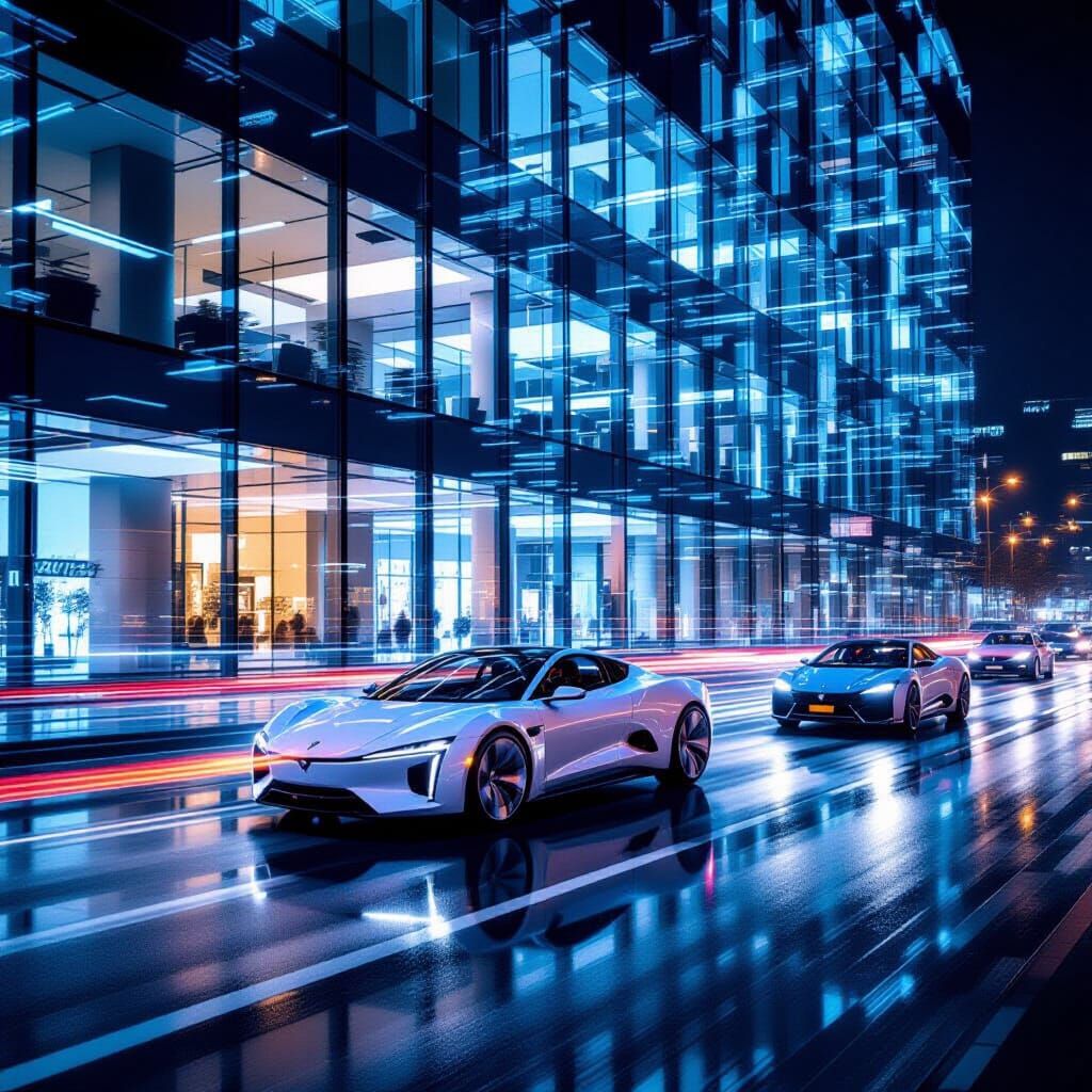 Futuristic Glass Building with Blurred Motion