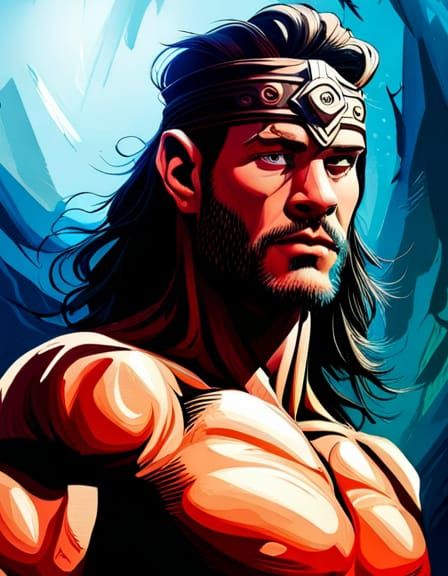 Conan the Barbarian in Hyperrealistic Splash Art