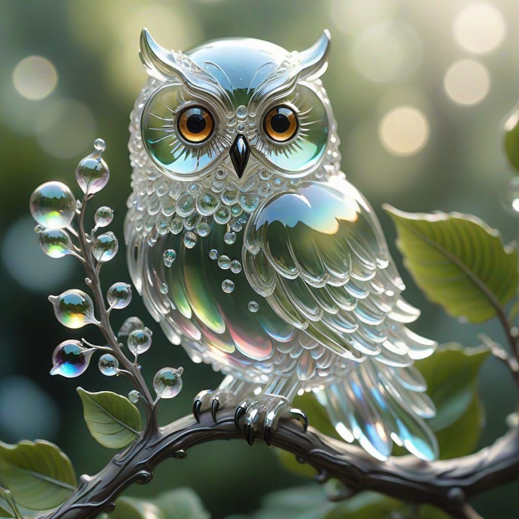 Delicate Glass Owl in Crystal Clear Art