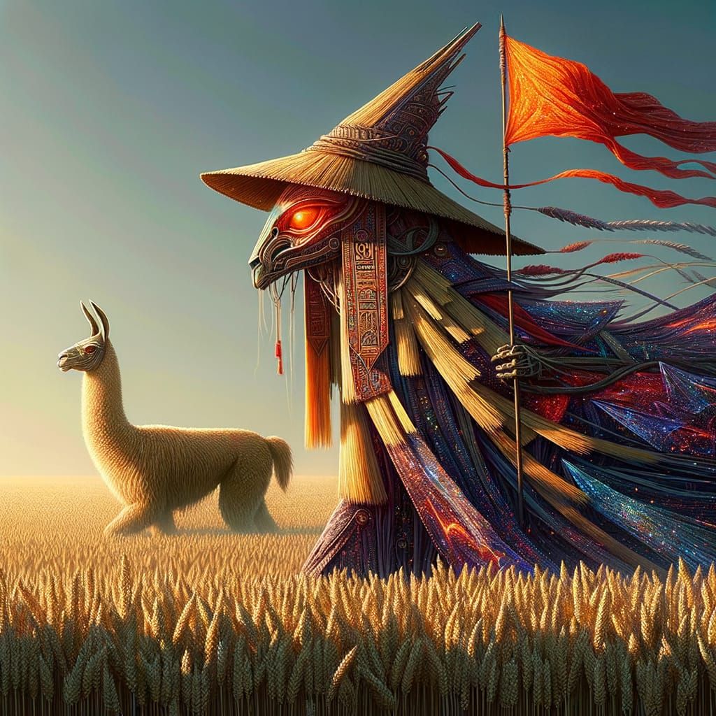 Mystical Bast Fiber Figure in Wheat Field