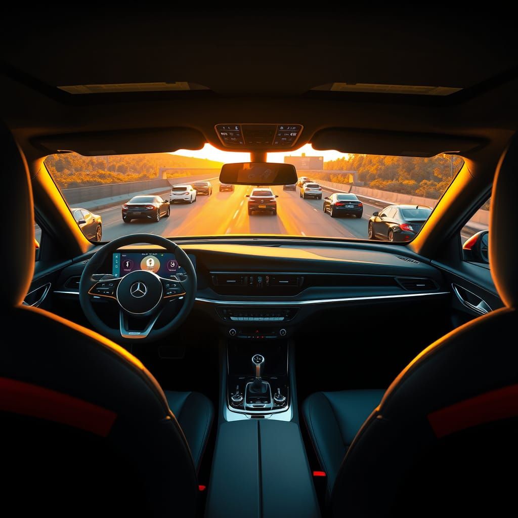 Sleek Modern Car Interior with Futuristic Touchscreen Dashbo...