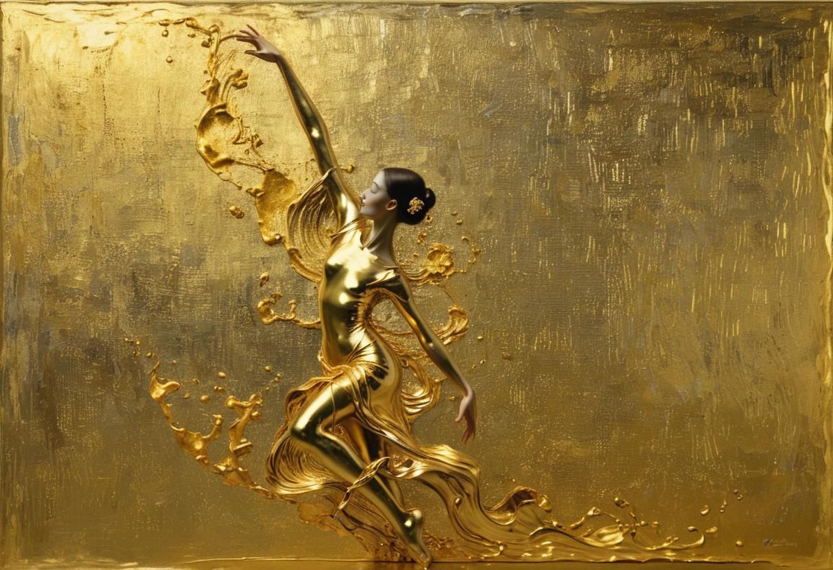 Golden Ballerina in Motion, Klimt Style