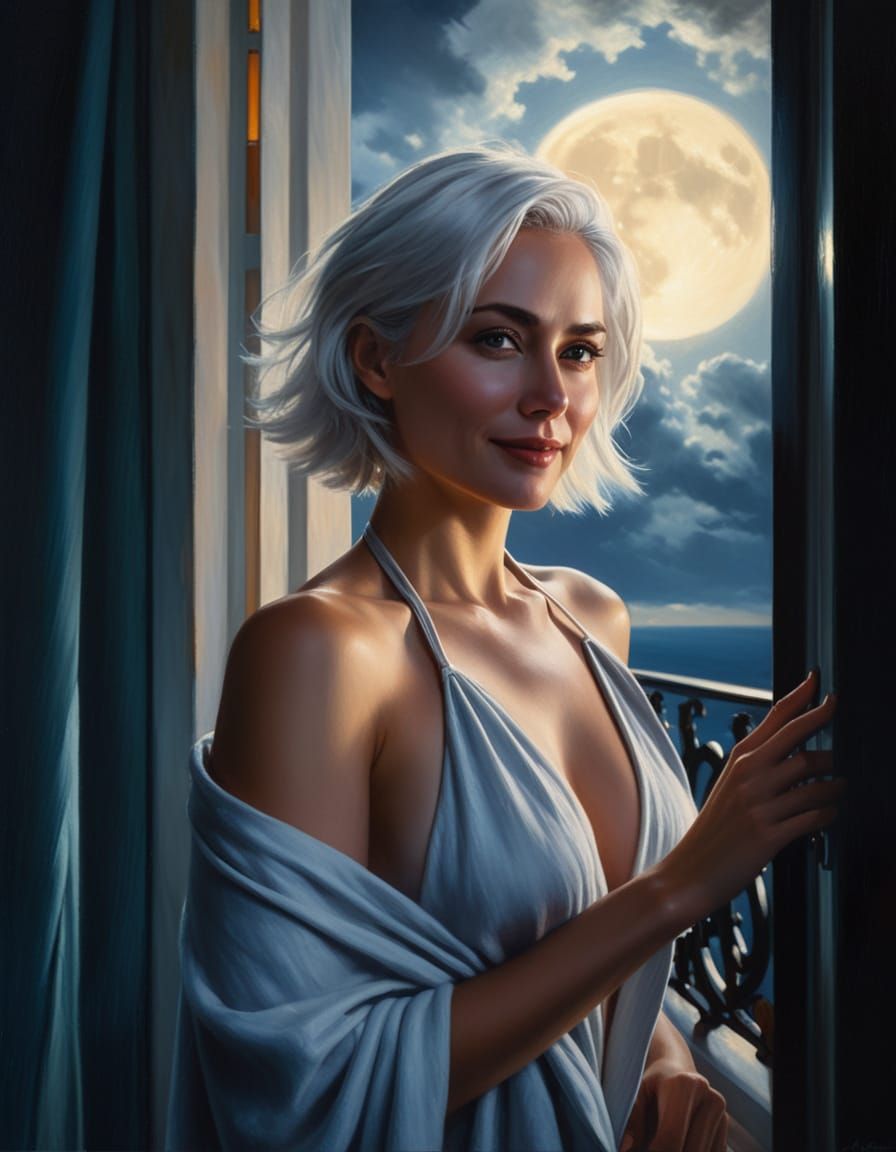Woman on Balcony in Romantic Realism Style