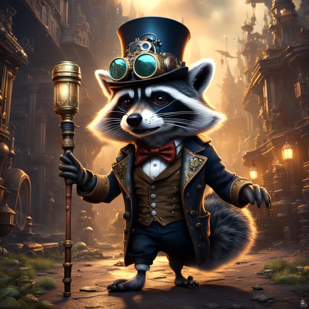 Steampunk Raccoon Gentleman in Detailed Digital Art