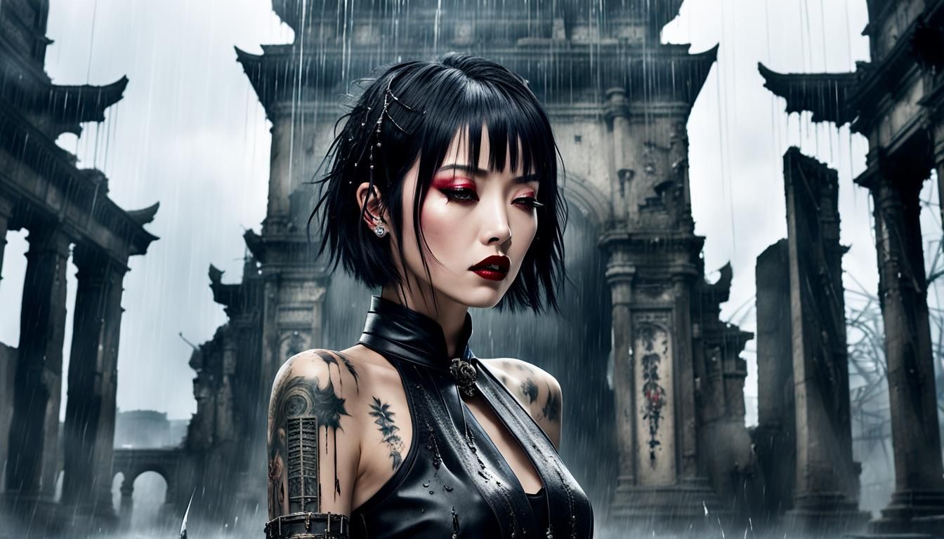 Film Noir Portrait in Dystopian Gothic Ruins