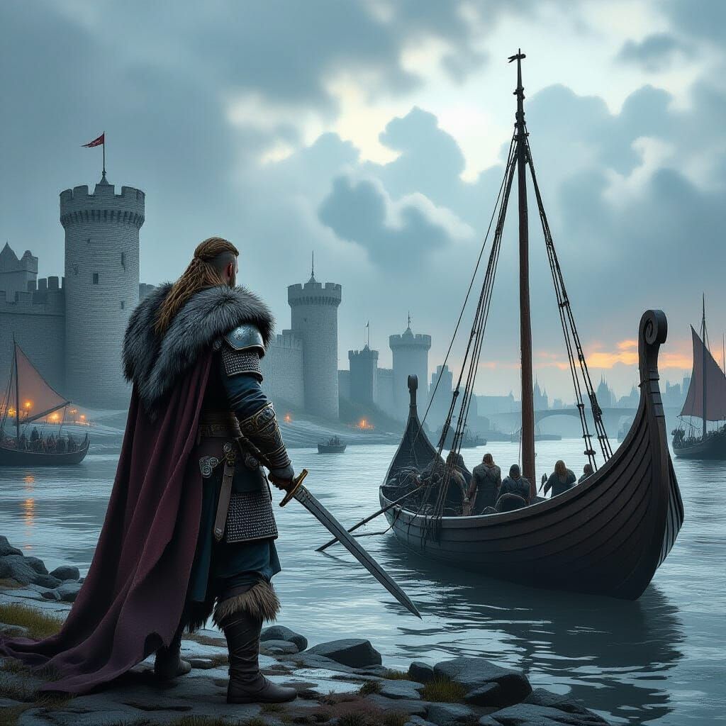 Viking Guarding Longship on the Thames
