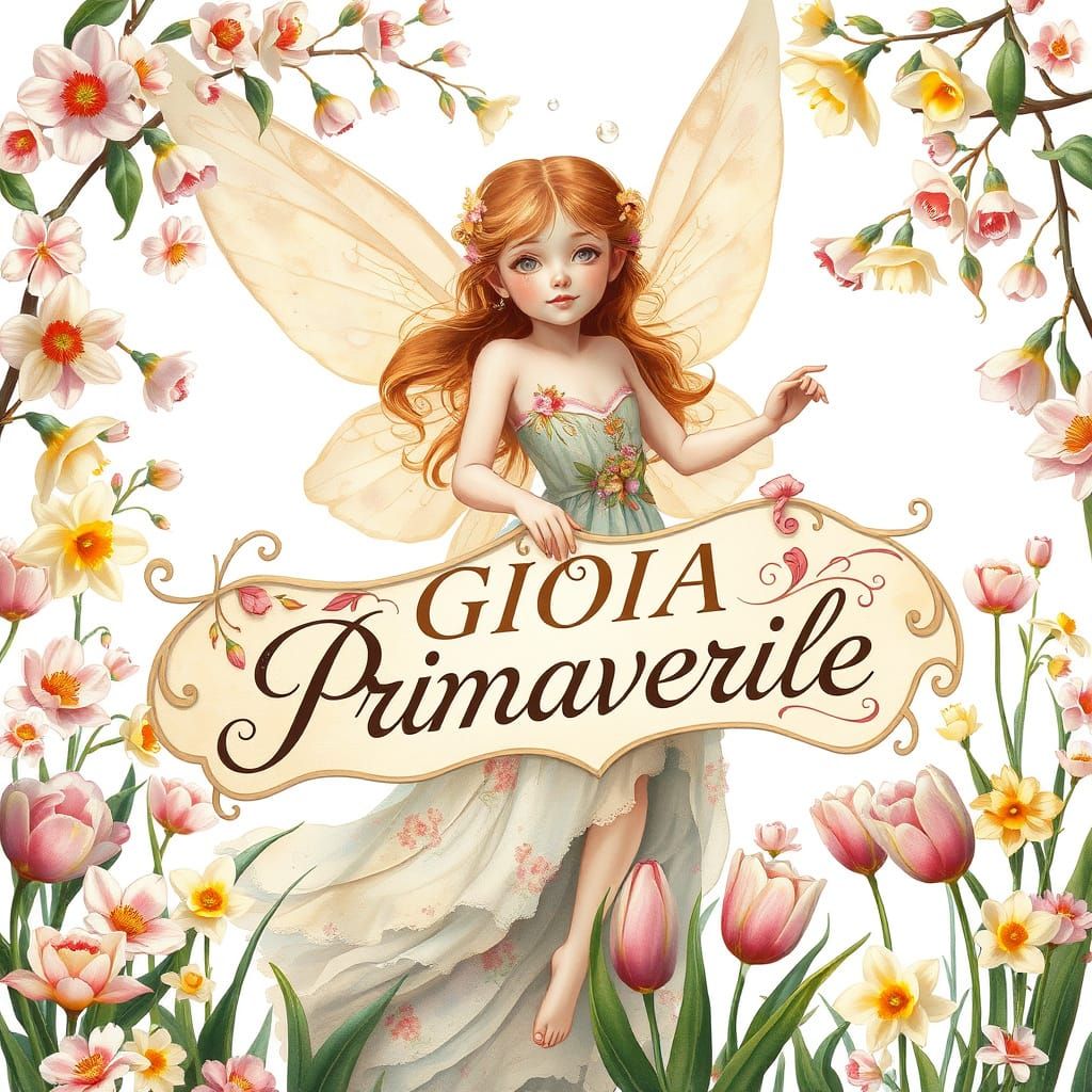 Fairy in Whimsical Spring Scene with Pastel Hues and Floral ...