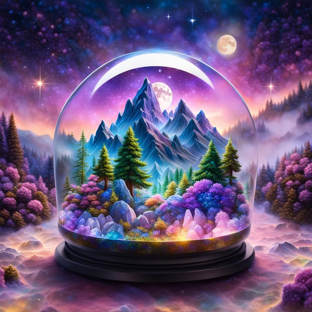 Crystal Terrarium Fantasy Landscape: Astral Illustration