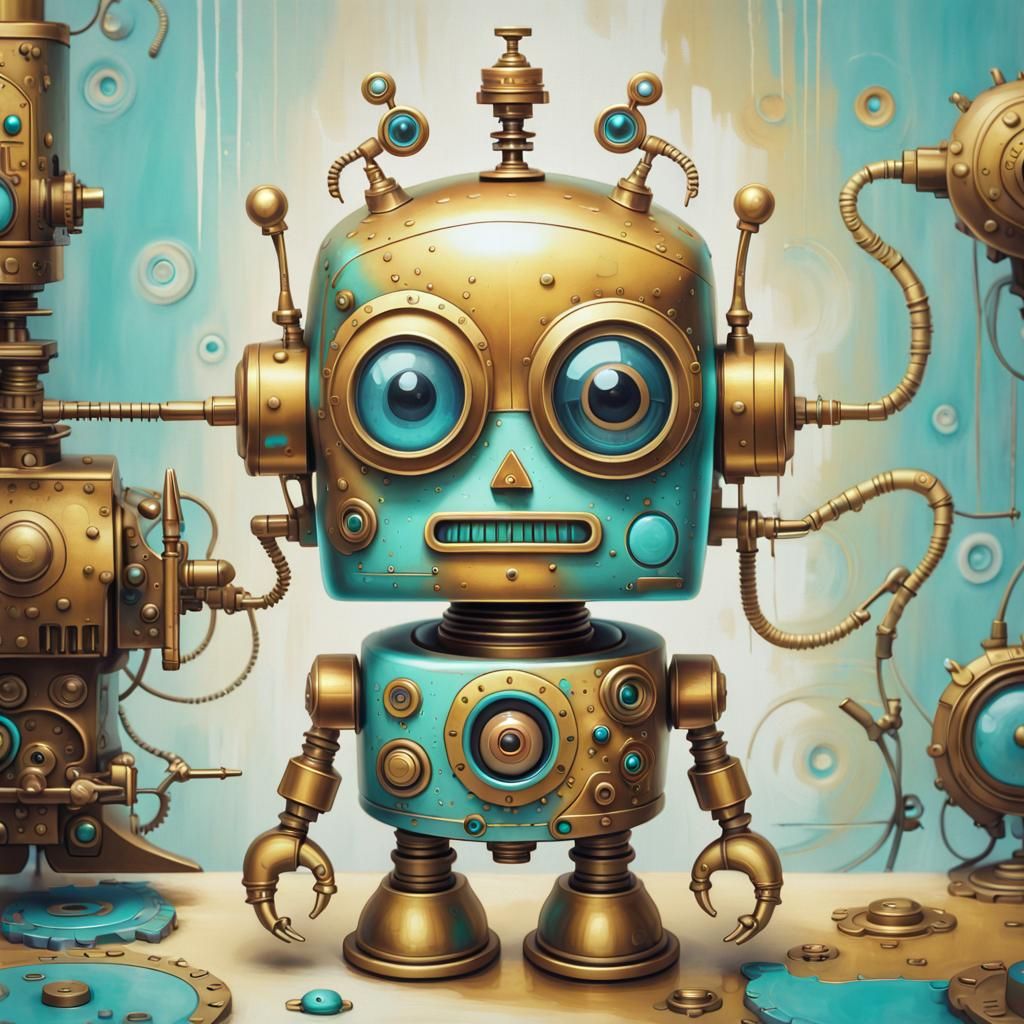 Toy Robot in Pop Surrealist Airbrush Style